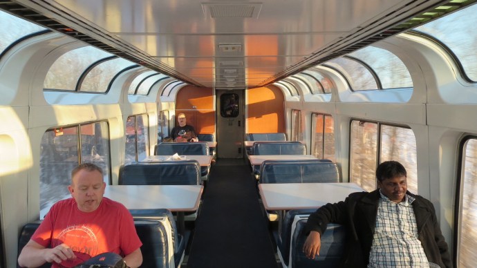 Hangin' out in the table section of the observation car